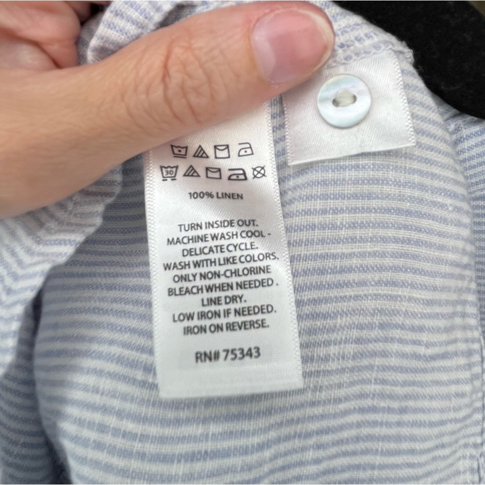 Tahari Light Gray Blue Striped Linen Plus Size Sleeveless Shirt Dress lagenlook - Picture 8 of 8